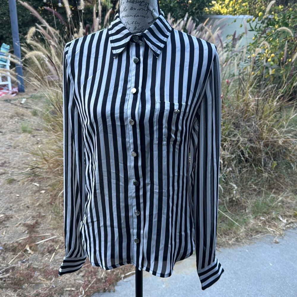 Size small black-and-white striped blouse. New